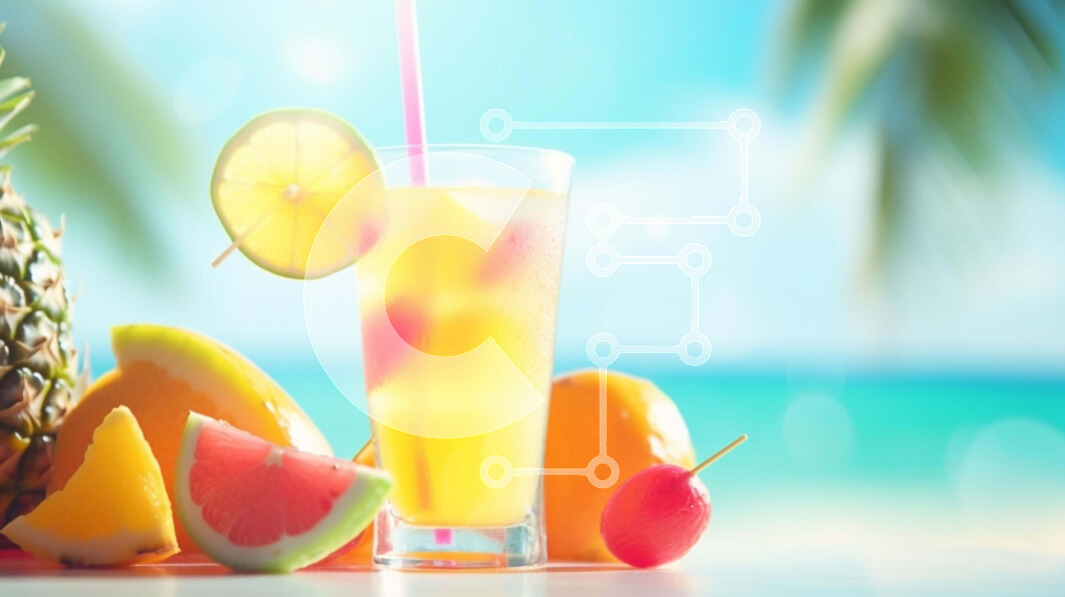 Intra Συλλεκτικό Ξύλινο Παζλ Plywood  4mm - Τροπικά φρούτα και λεμονάδα σε ένα παραθαλάσσιο τραπέζι Σε Ξύλινο Κουτί - Διαστάσεις: 10x10 cm – 25 κομμάτια