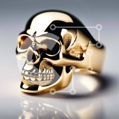 Intra Συλλεκτικό Ξύλινο Παζλ Plywood  4mm - Χρυσό κρανίο δαχτυλίδι σε υπόλευκο φόντο Σε Ξύλινο Κουτί - Διαστάσεις: 10x10 cm – 25 κομμάτια - Image 1