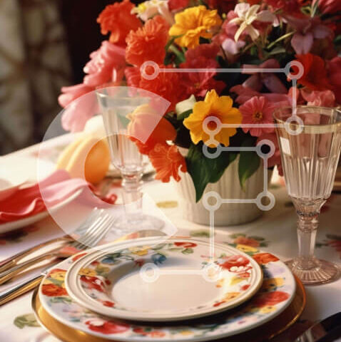 Intra Συλλεκτικό Ξύλινο Παζλ Plywood  4mm - Κομψή ρύθμιση τραπεζαρίας με πολύχρωμα λουλούδια Σε Ξύλινο Κουτί - Διαστάσεις: 10x10 cm – 25 κομμάτια - Image 1