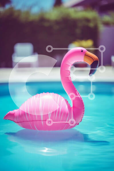 Intra Συλλεκτικό Ξύλινο Παζλ Plywood  4mm - Ροζ Φλαμίνγκο σε πισίνα με καρέκλες και τραπέζια Σε Ξύλινο Κουτί - Διαστάσεις: 10x10 cm – 25 κομμάτια