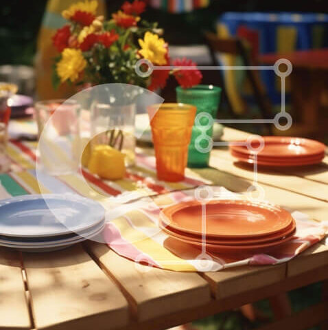 Intra Συλλεκτικό Ξύλινο Παζλ Plywood 4mm - Πολύχρωμη εγκατάσταση τραπεζαρίας εξωτερικού χώρου Σε Ξύλινο Κουτί - Διαστάσεις: 10x10 cm – 25 κομμάτια - Image 1