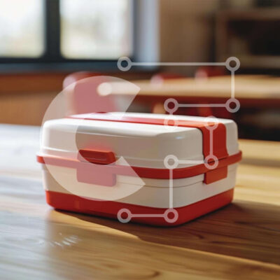 Intra Συλλεκτικό Ξύλινο Παζλ Plywood  4mm - Λευκό και κόκκινο κουτί γεύματος σε ξύλινο τραπέζι Σε Ξύλινο Κουτί - Διαστάσεις: 10x10 cm – 25 κομμάτια - Image 1