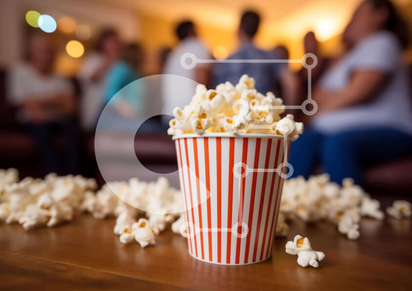 Intra Συλλεκτικό Ξύλινο Παζλ Plywood  4mm - Ποπ κορν σε πορτοκαλί και λευκό φλιτζάνι με ανθρώπους Σε Ξύλινο Κουτί - Διαστάσεις: 10x10 cm – 25 κομμάτια