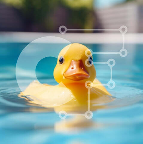 Intra Συλλεκτικό Ξύλινο Παζλ Plywood 4mm - Κίτρινη λαστιχένια πάπια που επιπλέει στην πισίνα Σε Ξύλινο Κουτί - Διαστάσεις: 10x10 cm – 25 κομμάτια - Image 1