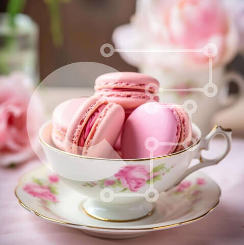 Intra Συλλεκτικό Ξύλινο Παζλ Plywood 4mm - Λευκό φλιτζάνι τσαγιού με ροζ αμυγδαλωτά και τριαντάφυλλα Σε Ξύλινο Κουτί - Διαστάσεις: 10x10 cm – 25 κομμάτια - Image 1