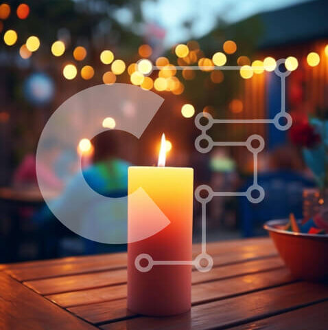 Intra Συλλεκτικό Ξύλινο Παζλ Plywood  4mm - Υπαίθρια σκηνή φαγητού με κερί και ανθρώπους Σε Ξύλινο Κουτί - Διαστάσεις: 10x10 cm – 25 κομμάτια - Image 1