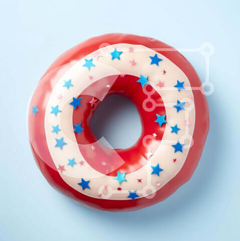 Intra Συλλεκτικό Ξύλινο Παζλ Plywood  4mm - Κόκκινο, λευκό και μπλε πατριωτικό ντόνατ με αστέρια και ρίγες Σε Ξύλινο Κουτί - Διαστάσεις: 10x10 cm – 25 κομμάτια - Image 1