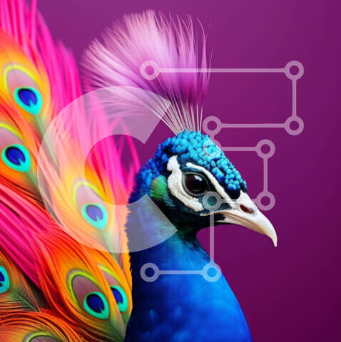 Intra Συλλεκτικό Ξύλινο Παζλ Plywood 4mm - Πολύχρωμο παγώνι σε μωβ φόντο Σε Ξύλινο Κουτί - Διαστάσεις: 10x10 cm – 25 κομμάτια - Image 1