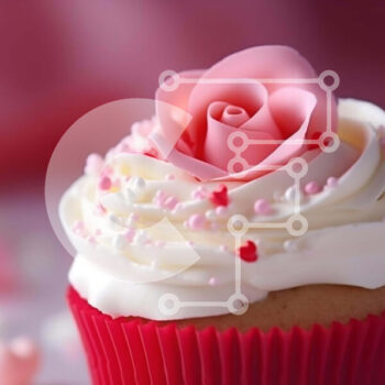 Intra Συλλεκτικό Ξύλινο Παζλ Plywood  4mm - Cupcake του Αγίου Βαλεντίνου με λευκό γλάσο και ροζ τριαντάφυλλα Σε Ξύλινο Κουτί - Διαστάσεις: 10x10 cm – 25 κομμάτια - Image 1