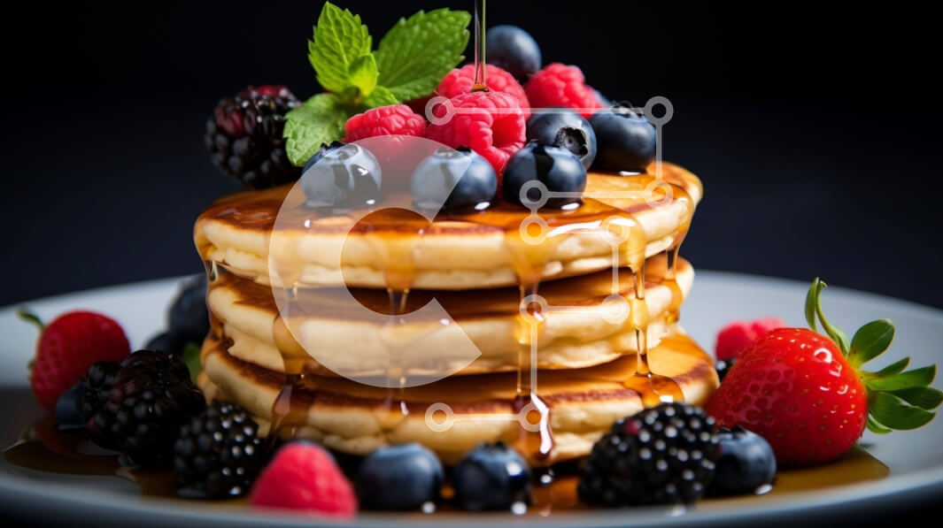 Intra Συλλεκτικό Ξύλινο Παζλ Plywood  4mm - Στοίβα από τηγανίτες με φρέσκα μούρα και σιρόπι Σε Ξύλινο Κουτί - Διαστάσεις: 10x10 cm – 25 κομμάτια