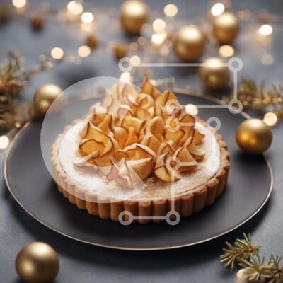 Intra Συλλεκτικό Ξύλινο Παζλ Plywood 4mm - Γιορτινή τάρτα με αμύγδαλο με χρυσά στολίδια Σε Ξύλινο Κουτί - Διαστάσεις: 10x10 cm – 25 κομμάτια - Image 1