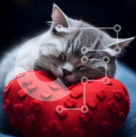 Intra Συλλεκτικό Ξύλινο Παζλ Plywood  4mm - Γκρι γάτα που κοιμάται σε μαξιλάρι σε σχήμα καρδιάς Σε Ξύλινο Κουτί - Διαστάσεις: 10x10 cm – 25 κομμάτια - Image 1