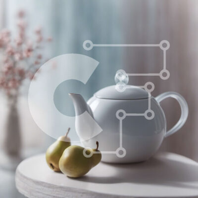 Intra Συλλεκτικό Ξύλινο Παζλ Plywood  4mm - Λευκή τσαγιέρα, αχλάδια και λουλούδια σε ένα διακοσμημένο τραπέζι Σε Ξύλινο Κουτί - Διαστάσεις: 10x10 cm – 25 κομμάτια - Image 1