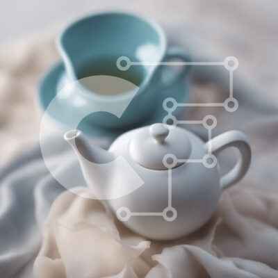 Intra Συλλεκτικό Ξύλινο Παζλ Plywood  4mm - Λευκή τσαγιέρα και μπλε πιατάκι σε τραπεζομάντιλο Σε Ξύλινο Κουτί - Διαστάσεις: 10x10 cm – 25 κομμάτια - Image 1