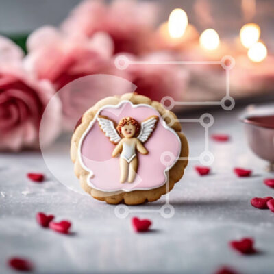 Intra Συλλεκτικό Ξύλινο Παζλ Plywood 4mm - Μπισκότο αγγέλου με ροζ τριαντάφυλλα και κεριά Σε Ξύλινο Κουτί - Διαστάσεις: 10x10 cm – 25 κομμάτια - Image 1