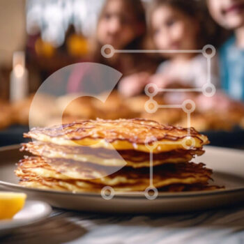 Intra Συλλεκτικό Ξύλινο Παζλ Plywood  4mm - Φρεσκοφτιαγμένη στοίβα από τηγανίτες με τα παιδιά Σε Ξύλινο Κουτί - Διαστάσεις: 10x10 cm – 25 κομμάτια - Image 1