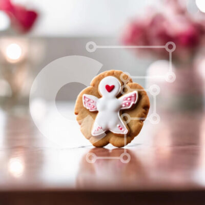 Intra Συλλεκτικό Ξύλινο Παζλ Plywood 4mm - Ρομαντικό μπισκότο αγγέλου στο τραπέζι με λουλούδια Σε Ξύλινο Κουτί - Διαστάσεις: 10x10 cm – 25 κομμάτια - Image 1