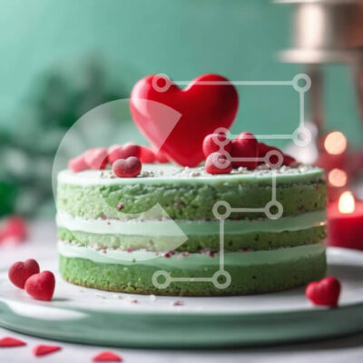 Intra Συλλεκτικό Ξύλινο Παζλ Plywood  4mm - Πράσινη τούρτα με κόκκινες καρδιές για την ημέρα του Αγίου Βαλεντίνου Σε Ξύλινο Κουτί - Διαστάσεις: 10x10 cm – 25 κομμάτια - Image 1