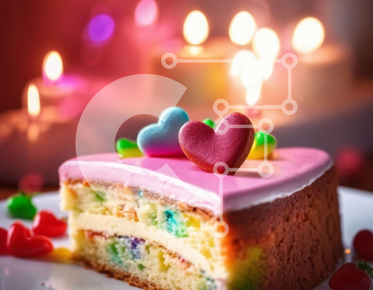 Intra Συλλεκτικό Ξύλινο Παζλ Plywood  4mm - Φέτα κέικ με πολύχρωμα πασπαλίσματα και διακοσμητικά σε σχήμα καρδιάς Σε Ξύλινο Κουτί - Διαστάσεις: 10x10 cm – 25 κομμάτια