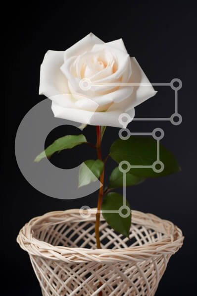 Intra Συλλεκτικό Ξύλινο Παζλ Plywood  4mm - Όμορφο μονό λευκό τριαντάφυλλο σε ψάθινο καλάθι σε μαύρο φόντο Σε Ξύλινο Κουτί - Διαστάσεις: 10x10 cm – 25 κομμάτια