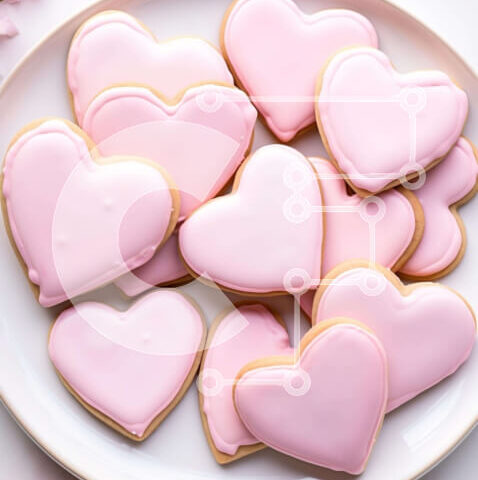 Intra Συλλεκτικό Ξύλινο Παζλ Plywood  4mm - Μπισκότα για την Ημέρα του Αγίου Βαλεντίνου σε σχήμα καρδιάς σε λευκό πιάτο Σε Ξύλινο Κουτί - Διαστάσεις: 10x10 cm – 25 κομμάτια - Image 1