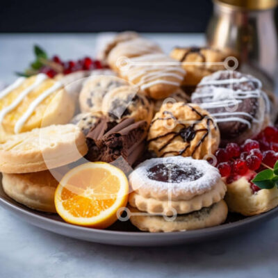 Intra Συλλεκτικό Ξύλινο Παζλ Plywood  4mm - Διάφορα μπισκότα και αρτοσκευάσματα σε ένα πιάτο Σε Ξύλινο Κουτί - Διαστάσεις: 10x10 cm – 25 κομμάτια - Image 1