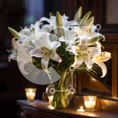 Intra Συλλεκτικό Ξύλινο Παζλ Plywood  4mm - Γυάλινο βάζο με λευκά κρίνα και κεριά Σε Ξύλινο Κουτί - Διαστάσεις: 10x10 cm – 25 κομμάτια - Image 1