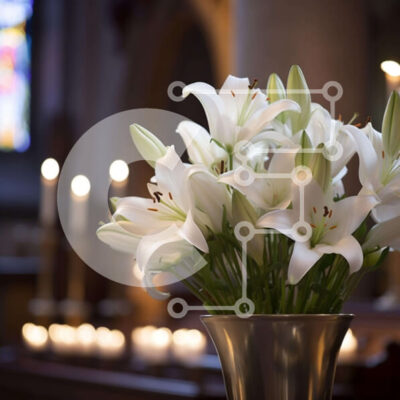 Intra Συλλεκτικό Ξύλινο Παζλ Plywood  4mm - Ασημένιο βάζο με λευκούς κρίνους και αναμμένα κεριά Σε Ξύλινο Κουτί - Διαστάσεις: 10x10 cm – 25 κομμάτια - Image 1