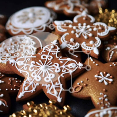 Intra Συλλεκτικό Ξύλινο Παζλ Plywood  4mm - Μπισκότα μελόψωμο με στολίδια παγώματος και νιφάδας χιονιού Σε Ξύλινο Κουτί - Διαστάσεις: 10x10 cm – 25 κομμάτια - Image 1