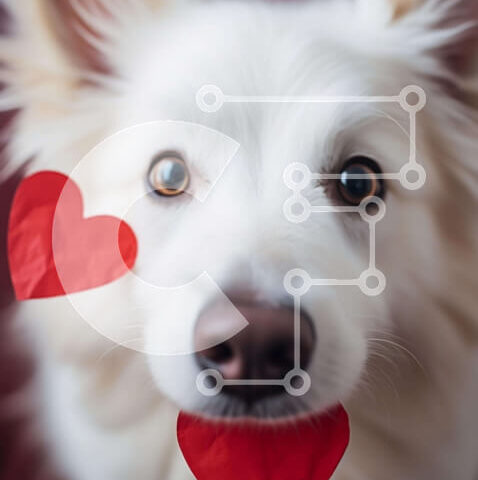 Intra Συλλεκτικό Ξύλινο Παζλ Plywood  4mm - Λευκός σκύλος που γιορτάζει την ημέρα του Αγίου Βαλεντίνου με χαρτί σε σχήμα καρδιάς Σε Ξύλινο Κουτί - Διαστάσεις: 10x10 cm – 25 κομμάτια - Image 1