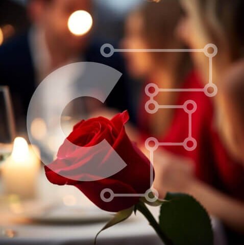 Intra Συλλεκτικό Ξύλινο Παζλ Plywood 4mm - Ρομαντικό δείπνο με κόκκινο τριαντάφυλλο σε διακοσμημένη τραπεζαρία Σε Ξύλινο Κουτί - Διαστάσεις: 10x10 cm – 25 κομμάτια - Image 1