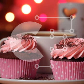 Intra Συλλεκτικό Ξύλινο Παζλ Plywood  4mm - Cupcakes με ροζ γλάσο σε ένα πιάτο με καφέ Σε Ξύλινο Κουτί - Διαστάσεις: 10x10 cm – 25 κομμάτια - Image 1