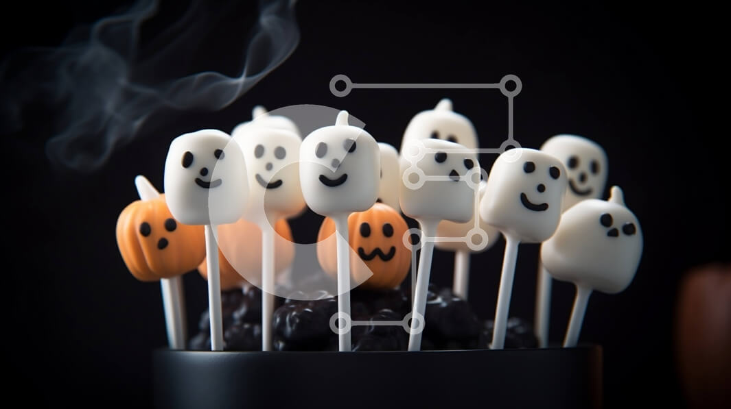 Intra Συλλεκτικό Ξύλινο Παζλ Plywood  4mm - Cake Pops με θέμα το Halloween με Marshmallows σε σχήμα φαντασμάτων σε ξυλάκια κολοκύθας Σε Ξύλινο Κουτί - Διαστάσεις: 10x10 cm – 25 κομμάτια
