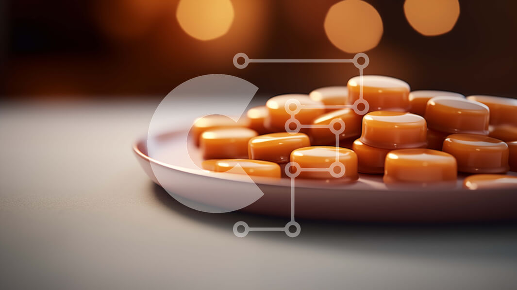 Intra Συλλεκτικό Ξύλινο Παζλ Plywood  4mm - Ροζ πιάτο με καραμέλες πορτοκαλιού Σε Ξύλινο Κουτί - Διαστάσεις: 10x10 cm – 25 κομμάτια