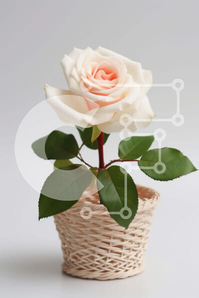 Intra Συλλεκτικό Ξύλινο Παζλ Plywood  4mm - Λευκό τριαντάφυλλο σε ψάθινο καλάθι με πράσινα φύλλα Σε Ξύλινο Κουτί - Διαστάσεις: 10x10 cm – 25 κομμάτια