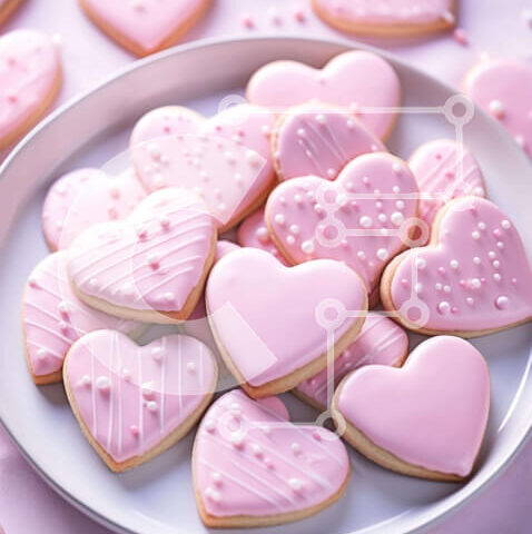 Intra Συλλεκτικό Ξύλινο Παζλ Plywood  4mm - Πιάτο με ροζ μπισκότα σε σχήμα καρδιάς με διακοσμητικές λεπτομέρειες Σε Ξύλινο Κουτί - Διαστάσεις: 10x10 cm – 25 κομμάτια - Image 1