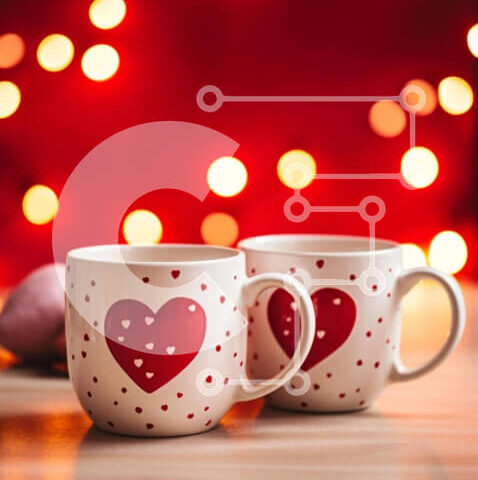 Intra Συλλεκτικό Ξύλινο Παζλ Plywood 4mm - Κούπες καφέ για την ημέρα του Αγίου Βαλεντίνου σε ένα ξύλινο τραπέζι Σε Ξύλινο Κουτί - Διαστάσεις: 10x10 cm – 25 κομμάτια - Image 1