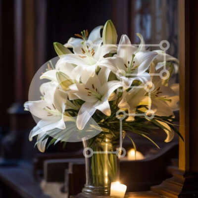 Intra Συλλεκτικό Ξύλινο Παζλ Plywood  4mm - Γυάλινο βάζο με λευκούς κρίνους και αναμμένα κεριά Σε Ξύλινο Κουτί - Διαστάσεις: 10x10 cm – 25 κομμάτια - Image 1