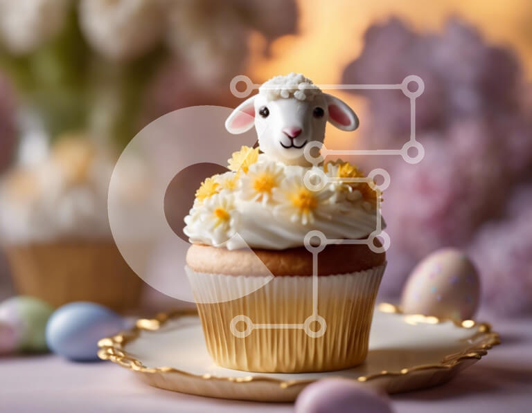 Intra Συλλεκτικό Ξύλινο Παζλ Plywood  4mm - Πασχαλινό cupcake με ειδώλιο προβάτου και πολύχρωμα αυγά Σε Ξύλινο Κουτί - Διαστάσεις: 10x10 cm – 25 κομμάτια