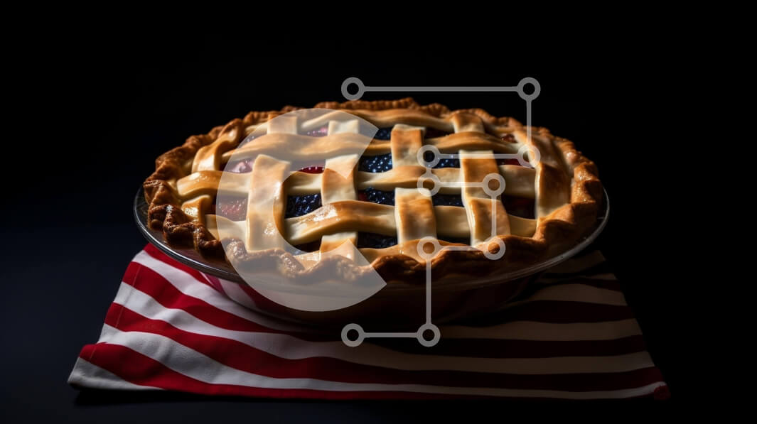 Intra Συλλεκτικό Ξύλινο Παζλ Plywood  4mm - Φρουτόπιτα σε χαρτοπετσέτα με μοτίβο αμερικανικής σημαίας Σε Ξύλινο Κουτί - Διαστάσεις: 10x10 cm – 25 κομμάτια