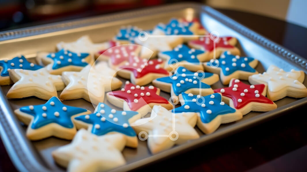 Intra Συλλεκτικό Ξύλινο Παζλ Plywood  4mm - Πατριωτικά μπισκότα τέταρτης Ιουλίου με αστέρια Σε Ξύλινο Κουτί - Διαστάσεις: 10x10 cm – 25 κομμάτια