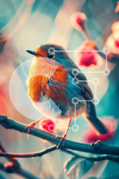 Intra Συλλεκτικό Ξύλινο Παζλ Plywood  4mm - Πορτοκαλί πουλί σκαρφαλωμένο σε κλαδί βελανιδιάς Σε Ξύλινο Κουτί - Διαστάσεις: 10x10 cm – 25 κομμάτια