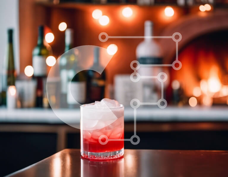 Intra Συλλεκτικό Ξύλινο Παζλ Plywood  4mm - Ποτήρι κόκκινο υγρό με πάγο στην κορυφή του μπαρ Σε Ξύλινο Κουτί - Διαστάσεις: 10x10 cm – 25 κομμάτια