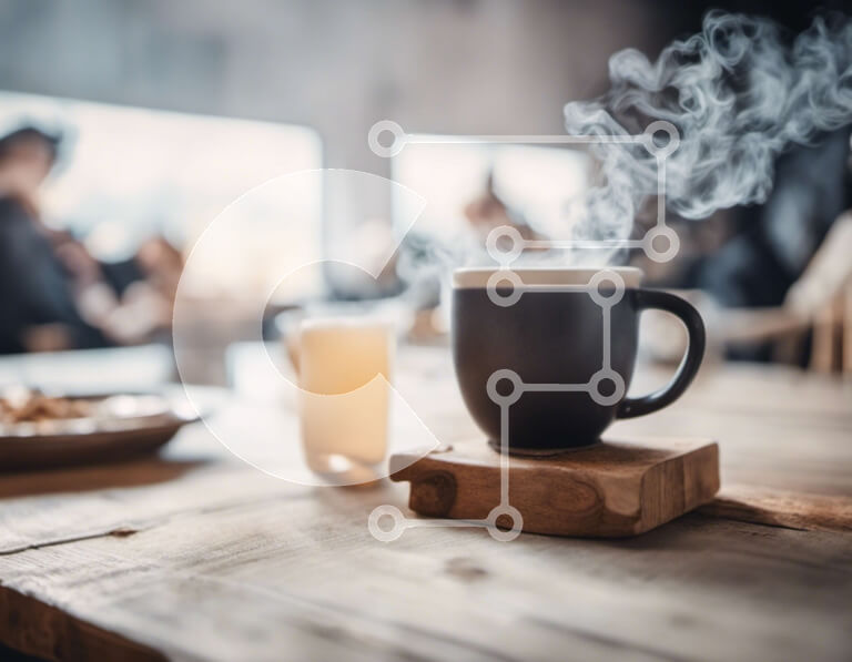 Intra Συλλεκτικό Ξύλινο Παζλ Plywood  4mm - Μαύρο φλιτζάνι καφέ με ατμό σε ξύλινο τραπέζι Σε Ξύλινο Κουτί - Διαστάσεις: 10x10 cm – 25 κομμάτια