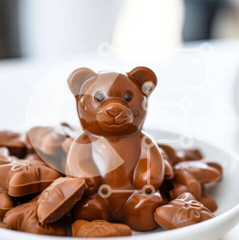 Intra Συλλεκτικό Ξύλινο Παζλ Plywood  4mm - Σοκολατένιο αρκουδάκι σε λευκό πιάτο με φλιτζάνι Σε Ξύλινο Κουτί - Διαστάσεις: 10x10 cm – 25 κομμάτια - Image 1