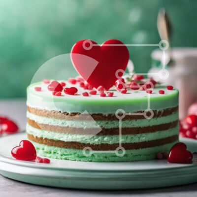 Intra Συλλεκτικό Ξύλινο Παζλ Plywood  4mm - Κέικ σε σχήμα καρδιάς με πράσινο γλάσο και κόκκινο ρόδι Σε Ξύλινο Κουτί - Διαστάσεις: 10x10 cm – 25 κομμάτια - Image 1