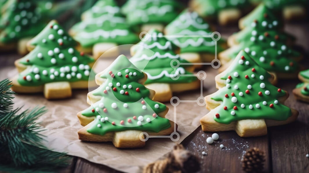 Intra Συλλεκτικό Ξύλινο Παζλ Plywood  4mm - Μπισκότα χριστουγεννιάτικων δέντρων με πράσινο παγωμένο σε ξύλινο φόντο Σε Ξύλινο Κουτί - Διαστάσεις: 10x10 cm – 25 κομμάτια