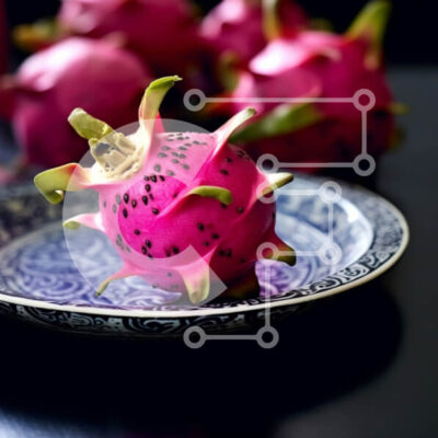 Intra Συλλεκτικό Ξύλινο Παζλ Plywood  4mm - Ζωντανό και πολύχρωμο φρούτο δράκου σε ένα κομψό μαύρο πιάτο Σε Ξύλινο Κουτί - Διαστάσεις: 10x10 cm – 25 κομμάτια - Image 1