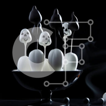 Intra Συλλεκτικό Ξύλινο Παζλ Plywood  4mm - Marshmallows σε σχήμα φαντάσματος σε μαύρο μπολ με κολοκύθες Σε Ξύλινο Κουτί - Διαστάσεις: 10x10 cm – 25 κομμάτια - Image 1