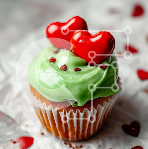 Intra Συλλεκτικό Ξύλινο Παζλ Plywood  4mm - Green Frosted Cupcake με κόκκινες καρδιές Σε Ξύλινο Κουτί - Διαστάσεις: 10x10 cm – 25 κομμάτια - Image 1